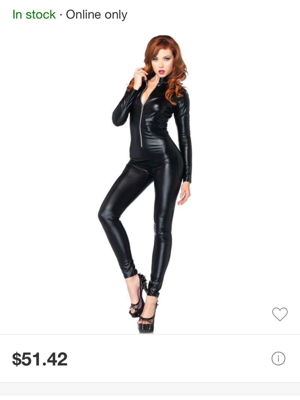 Leg Avenue Black Lamé Zipper Front Catsuit Jumpsuit - Picture 6 of 7